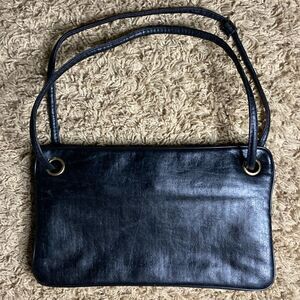 Vintage Black Leather Rectangle Kiss Lock Top Handle Handbag Grandmacore Party